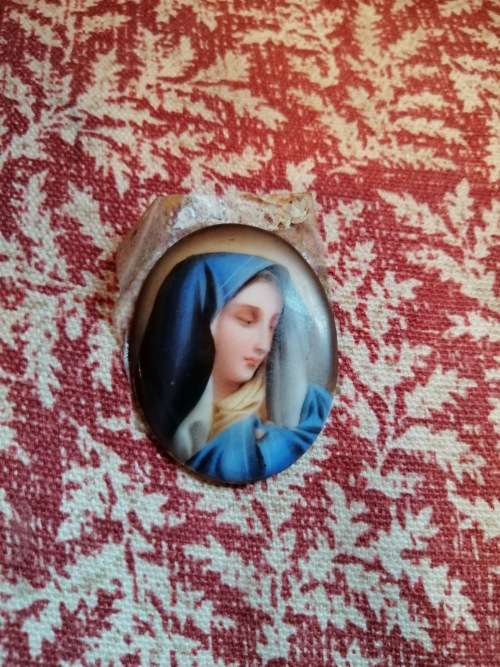 Antique Miniature ` Blue Madonna` Hand Painted Plaque CandA Schwickers Florence