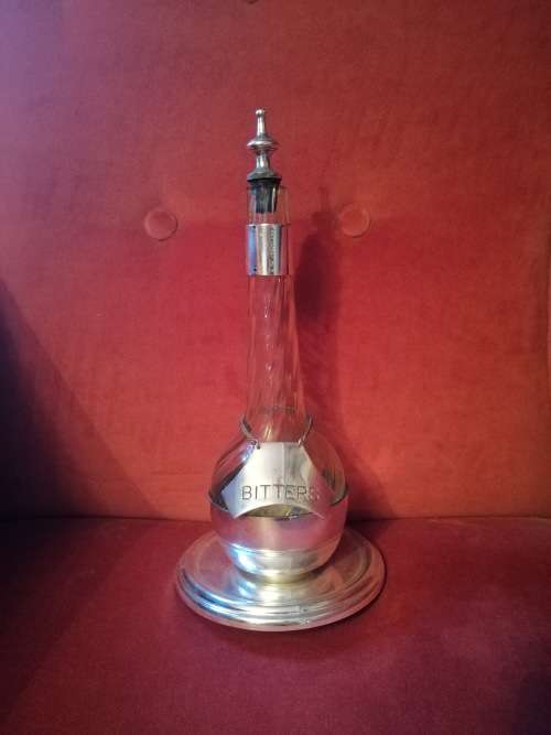 Outstanding! Silver Plated Seranco Bitters Decanter and Label
