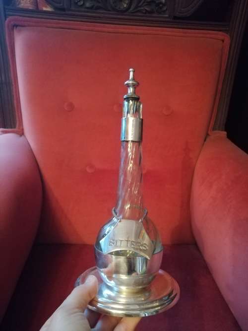 Outstanding! Silver Plated Seranco Bitters Decanter and Label