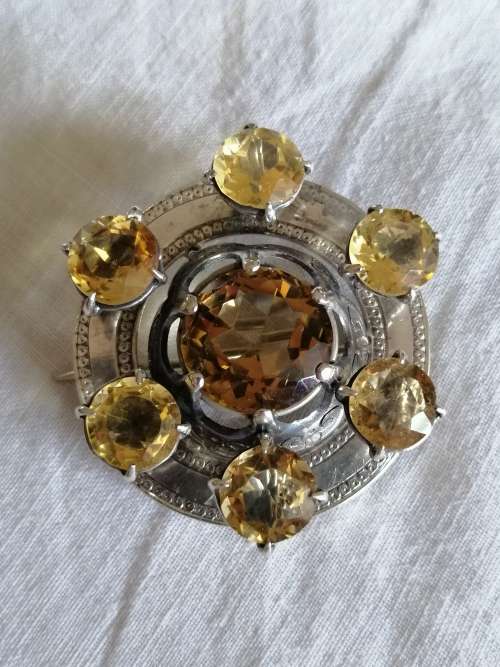 Outstanding Celtic Silver and Citrine Brooch/ Pendant