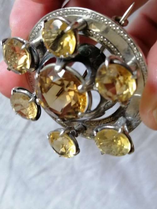 Outstanding Celtic Silver and Citrine Brooch/ Pendant