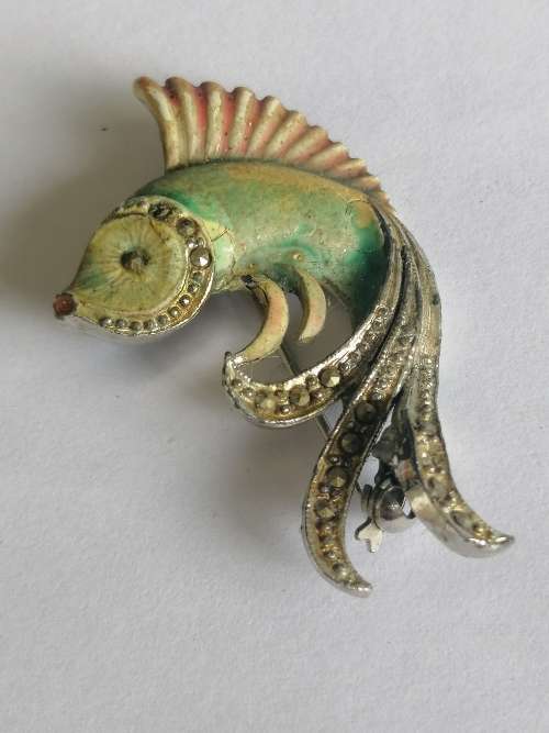 Vintage 1950`s Enamel Fish Brooch