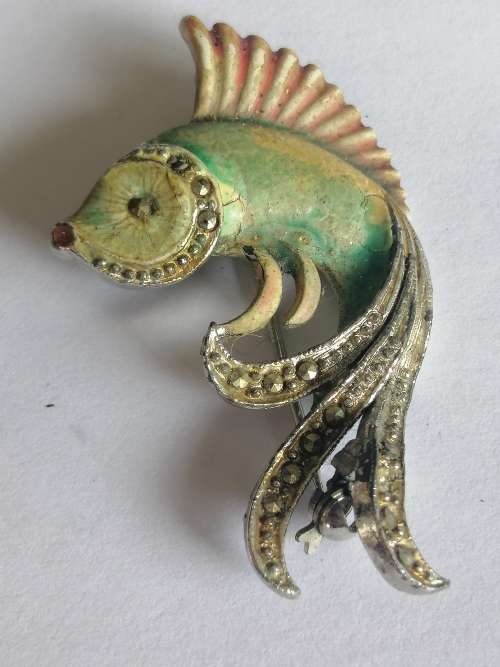 Vintage 1950`s Enamel Fish Brooch
