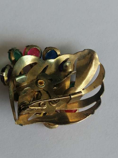Fun colourful  Vintage Brass Brooch