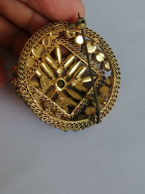 Austrian Crystal Brooch with Gold Tone Filigree Metal work