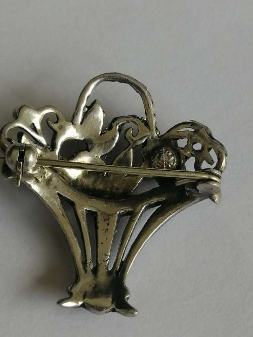 Silver and Marcasite Flower Basket Brooch