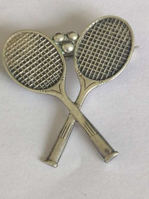 Silver Tennis Brooch with Raquets and Balls