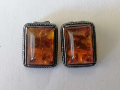Amber Earrings Set In Silver