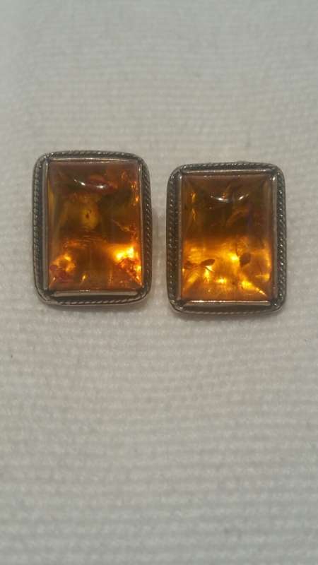 Amber Earrings Set In Silver