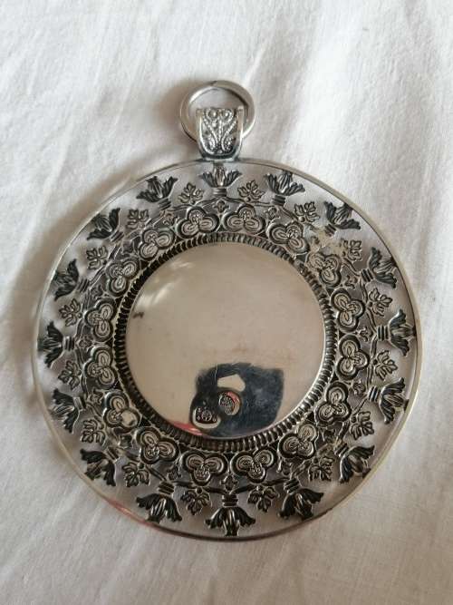 Austrian Silver Frame Pendant With Portrait of Madonna and Child Circa 1840