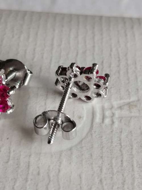 9ct White Gold Diamond and Ruby Cluster Earrings