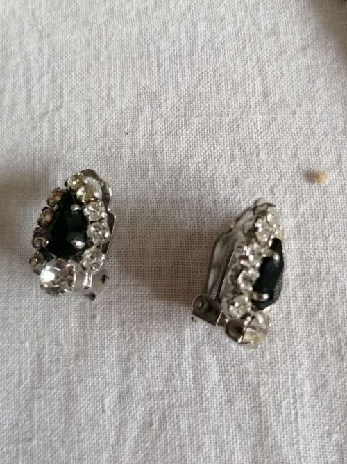 Vintage Diamate and Black Glass Necklace with Matching Earrings