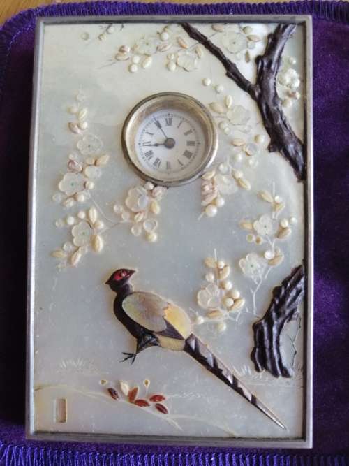 Stunning Japanese Crafted Silver Mother of Pearl Clock