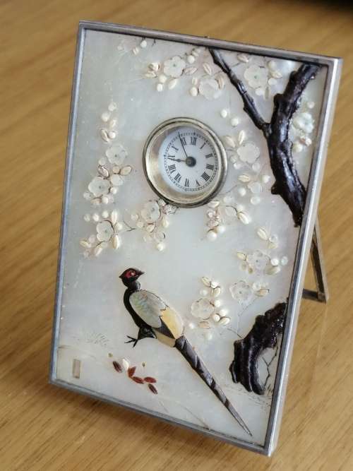 Stunning Japanese Crafted Silver Mother of Pearl Clock