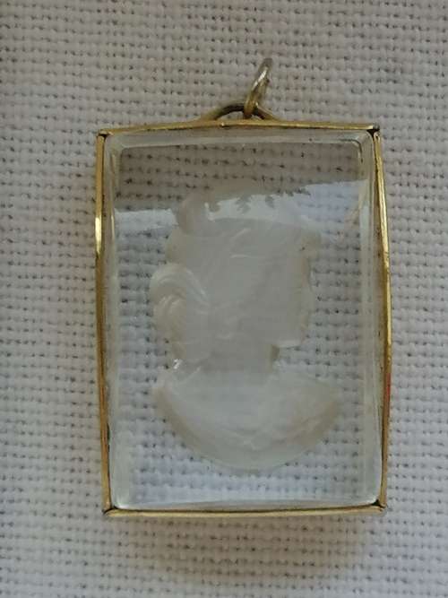 Stunning Intaglio Gold and Rock Crystal Pendant