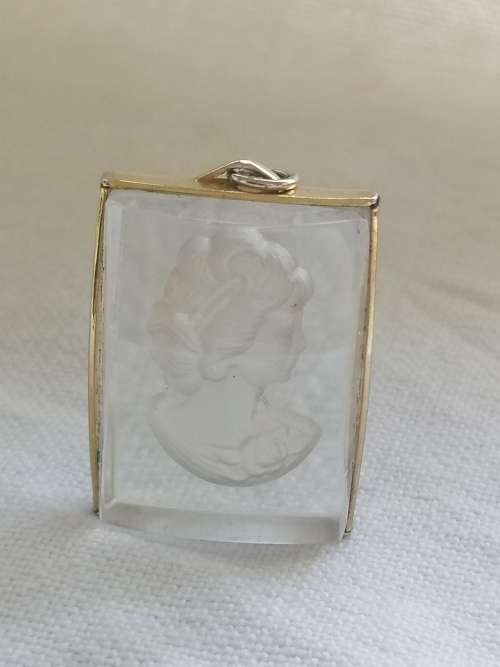 Stunning Intaglio Gold and Rock Crystal Pendant