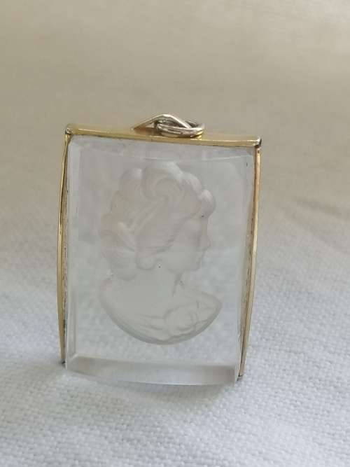 Stunning Intaglio Gold and Rock Crystal Pendant