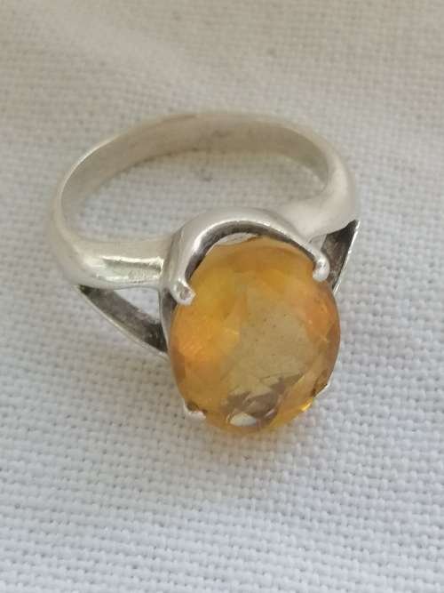 Silver and Citrine Cushion Cut Ring