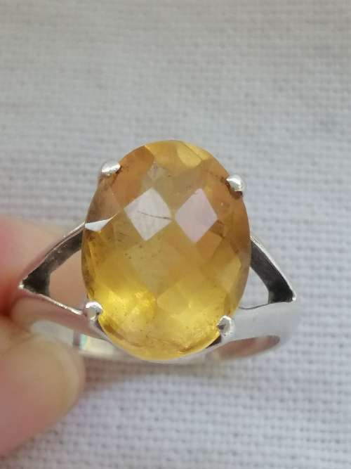 Silver and Citrine Cushion Cut Ring