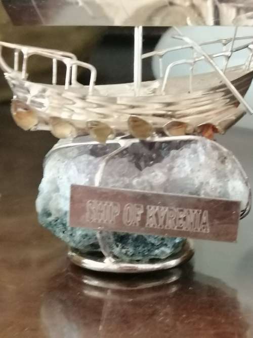 Greek Silver Model of the Ship Kyrenia on an amethyst base