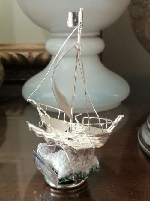 Greek Silver Model of the Ship Kyrenia on an amethyst base
