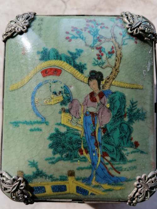 Chinese Porcelain and Silver Filigree Handmade Butterfly and Dragon  Erotic Trinket Box