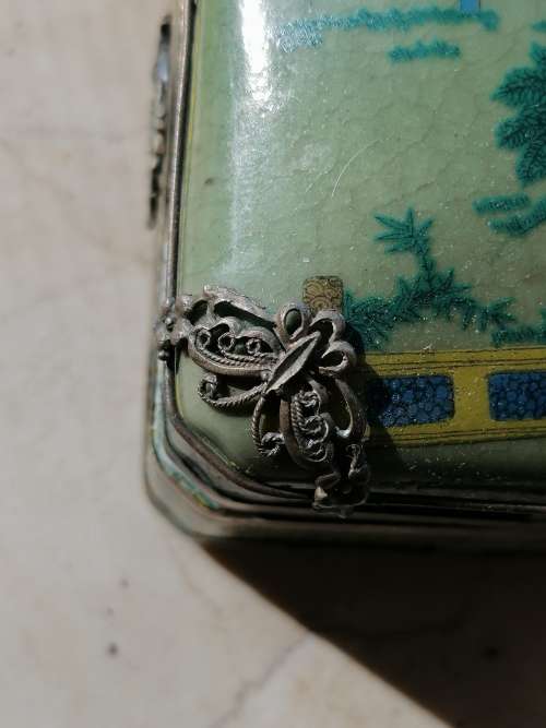 Chinese Porcelain and Silver Filigree Handmade Butterfly and Dragon  Erotic Trinket Box