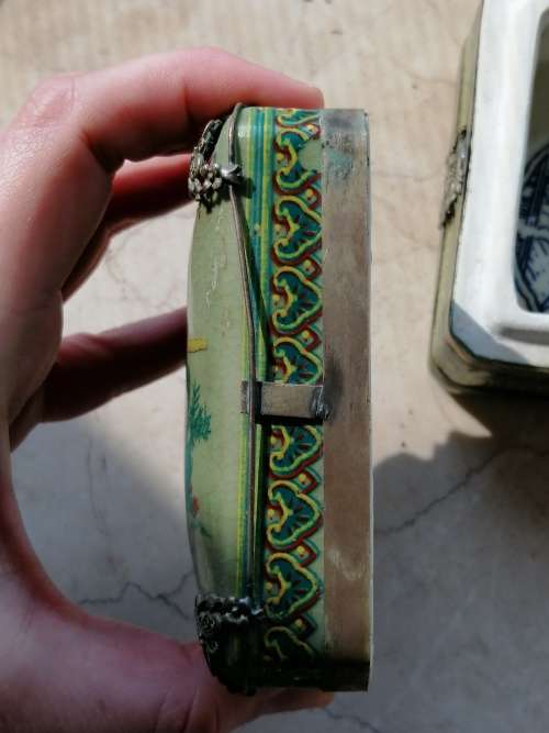 Chinese Porcelain and Silver Filigree Handmade Butterfly and Dragon  Erotic Trinket Box