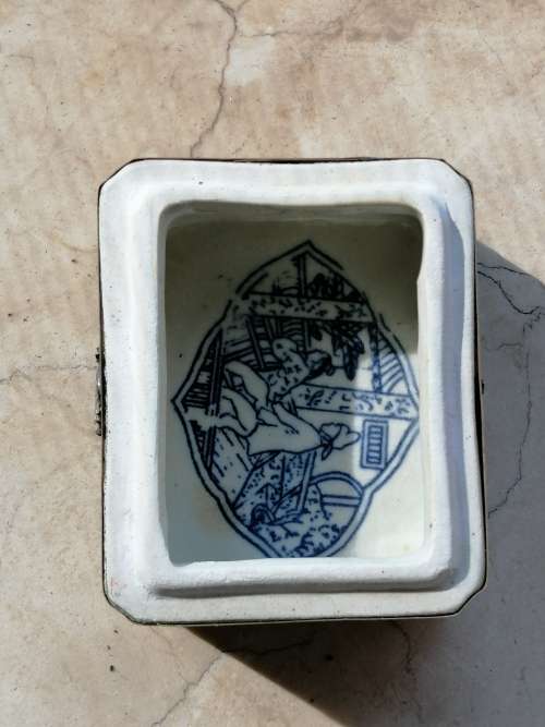 Chinese Porcelain and Silver Filigree Handmade Butterfly and Dragon  Erotic Trinket Box