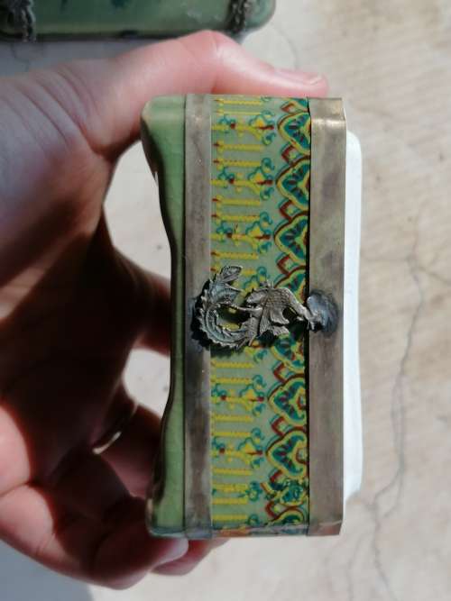 Chinese Porcelain and Silver Filigree Handmade Butterfly and Dragon  Erotic Trinket Box