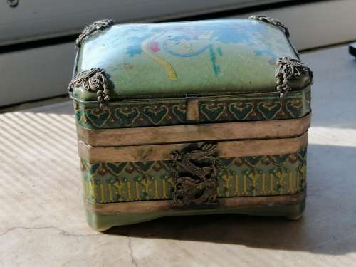 Chinese Porcelain and Silver Filigree Handmade Butterfly and Dragon  Erotic Trinket Box