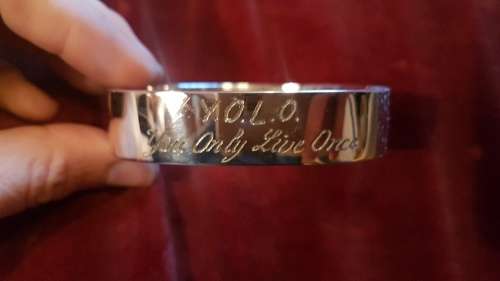 Sleek and Modern Silver Bracelet `YOLO You only live once`
