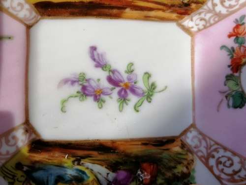 Dresden Hand painted Rectangular Trinket Dish Romantic Scene