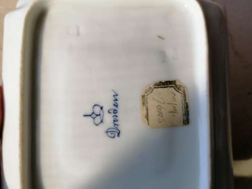 Dresden Hand painted Rectangular Trinket Dish Romantic Scene