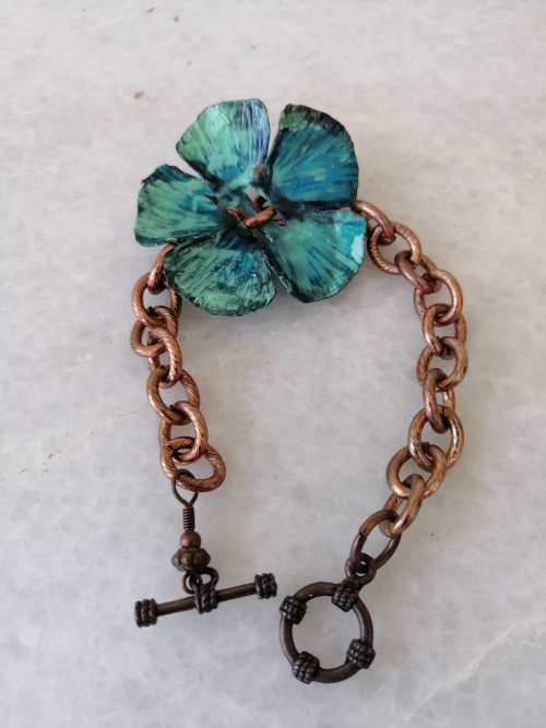 Blue/ Turquoise Colour Flower Copper Bracelet
