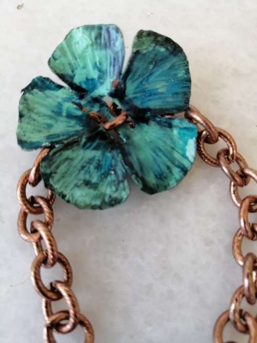 Blue/ Turquoise Colour Flower Copper Bracelet