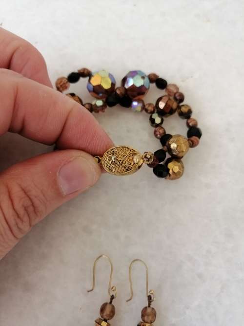 Gorgeous Amber/Rust Colour Crystal Bracelet and Matching Drop Earrings