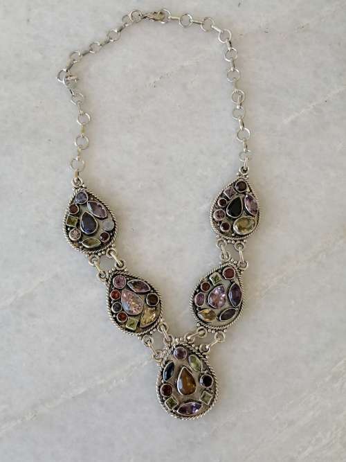 This is a beauty Sterling Silver Multi Gem Necklace