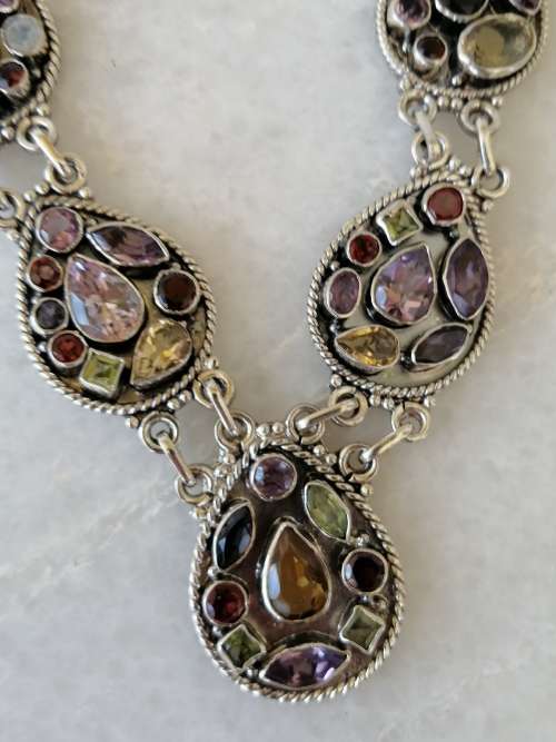 This is a beauty Sterling Silver Multi Gem Necklace