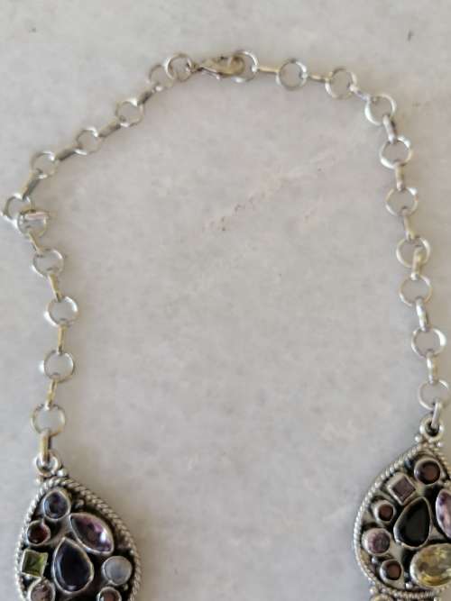 This is a beauty Sterling Silver Multi Gem Necklace