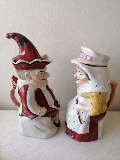 Victorian Staffordshire Punch and Judy Character Jugs