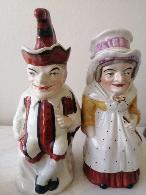 Victorian Staffordshire Punch and Judy Character Jugs
