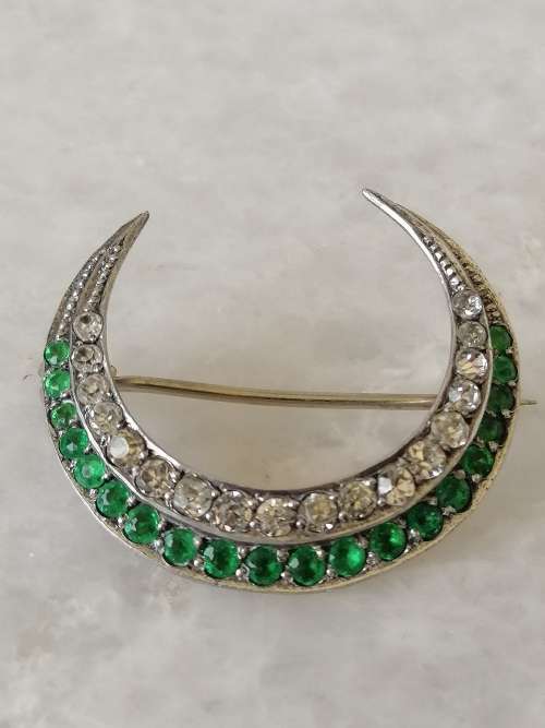 Gorgeous Silver and Paste Crescent Moon Brooch