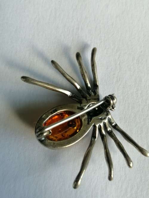 Silver and Amber Spider Brooch