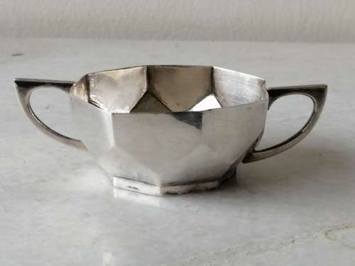 Silver Plated Sugar Bowl with Geometric Design