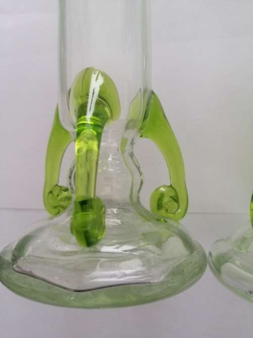 Super Cool ! A pair of Hand Blown Bud Vases with Silver Collars