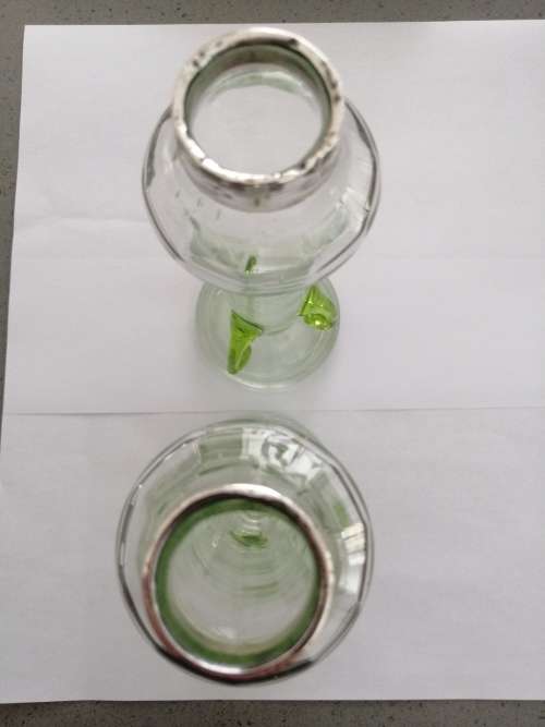 Super Cool ! A pair of Hand Blown Bud Vases with Silver Collars