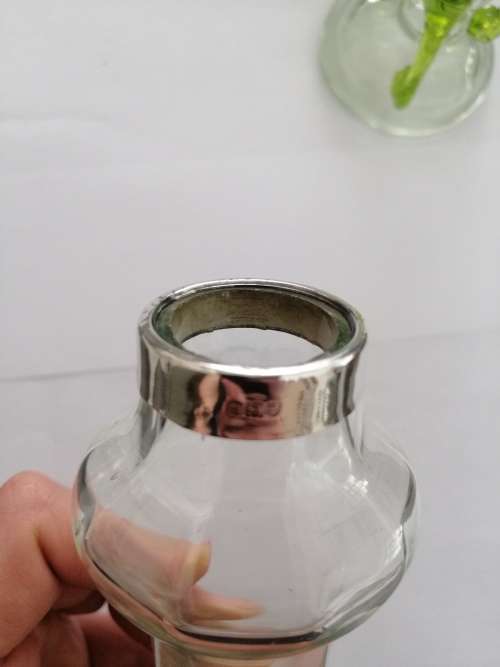 Super Cool ! A pair of Hand Blown Bud Vases with Silver Collars
