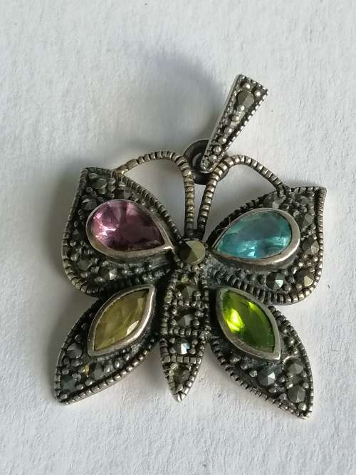 Dainty Sterling Silver, Gem Stone and Marcasite Pendant