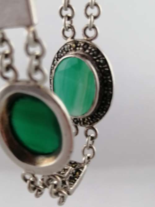Gorgeous Silver, Marcasite and Green Agate Bracelet
